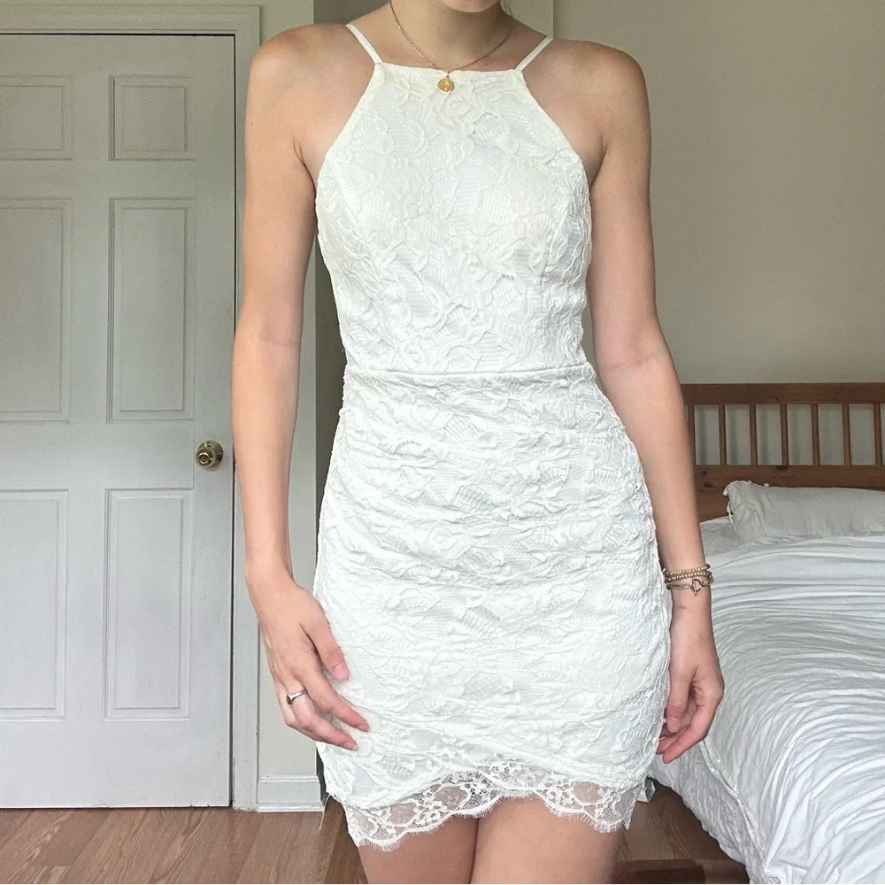 White Lace Mini Dress - Picture 3 of 6